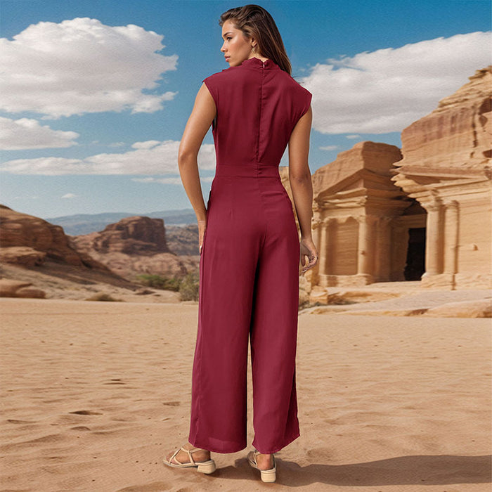 Summer Women Sleeveless Solid Color Swing Collar Jumpsuit-Fancey Boutique