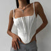 Color-White-Women Clothing Summer Sleeveless Irregular Asymmetric Boning Corset Waist Tied Sexy Top Women-Fancey Boutique