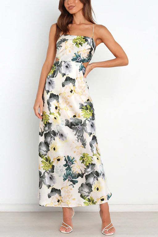 Color-Summer Lace Printing Satin Elegant Dress for Women-Fancey Boutique