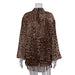 Vacation Summer Leopard Print Loose Outfit Sexy See through Long Sleeves Shirt Shorts Two Piece Set-Brown-Fancey Boutique