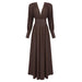 Color-Spring Summer Chocolate Design Waist Seal Pleated Dress Brown Women Dress-Fancey Boutique