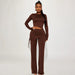 Color-Basic Bevel Irregular Asymmetric Bottoming Top Drawstring Flared Culottes Casual Suit-Fancey Boutique