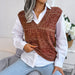 Color-Orange-Autumn Winter Color Twist V-neck Sweater Vest Women Clothing-Fancey Boutique