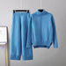 Color-Blue-Turtleneck Pullover Thickened Knitting Sweater Casual Set Women Autumn Winter Loose Idle Wide Leg Pants Two Piece Set-Fancey Boutique