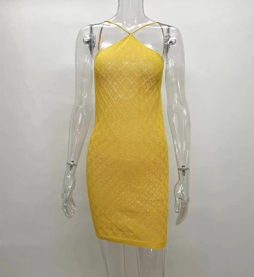 Color-Turmeric-Elegant High-End Strap Backless Short Dress Summer Women Clothing-Fancey Boutique