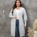 Color-Gray-Women Coat plus Size Women Clothes Loose Mid Length Woven Sweater Double Pocket Lantern Sleeve Sweater Cardigan-Fancey Boutique