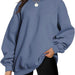 Color-Sea Blue-Women Clothing Round Neck Pullover Loose Casual Fleece Lined Oversized Sweater-Fancey Boutique