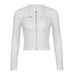 Color-White-Hooded Zipper Short Jacket Women Autumn Solid Color Cardigan Slim Fit Slimming Long Sleeves T shirt Top-Fancey Boutique