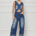 Women Clothing Casual Multi Bag Wide Leg Retro Vest Suit-Blue-Fancey Boutique
