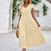 Color-Apricot-Casual Summer Trendy Women Clothing Fresh V neck Ruffle Layered Dress-Fancey Boutique