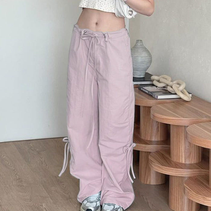 Sweet Bow Tie Women Casual Pants Everyday Joker Office Low Waist Loose Woven Pants-Fancey Boutique