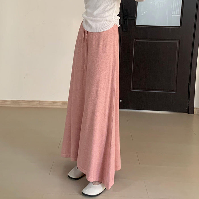 Autumn Warm Comfortable All Matching Knitted Overskirt Korean Waist Slimming Mid Length Dress Women-Pink-Fancey Boutique