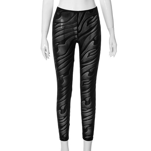 Color-Black-Solid Color Flocking Tiger Pattern Slim Fit Sexy See Through Casual Trousers-Fancey Boutique