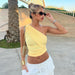 Women Clothing Summer Solid Color Slim Shoulder Cropped Top-Fancey Boutique