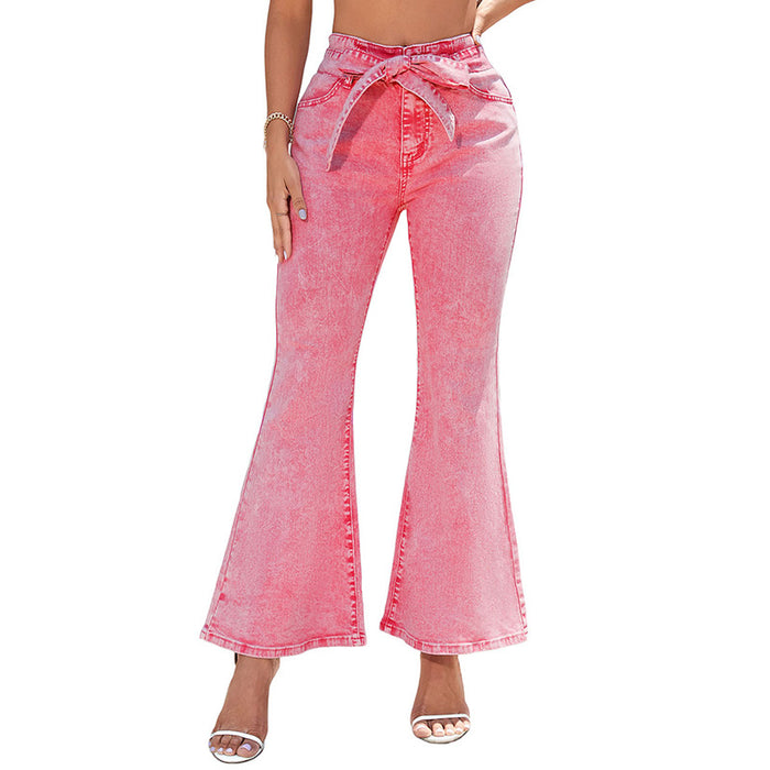 Sexy High Waist Jeans Women Summer Solid Color Slim Fit Women Bell Bottom Pants-Pink-Fancey Boutique