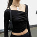 Color-Black-Woman Graceful High Sense Base Base T Shirt Slim Fit Sexy Outerwear Long Sleeved Tops Women-Fancey Boutique