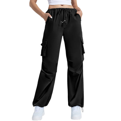 Color-Black-Retro Straight Wide Leg Pants Women Autumn Solid Color Multi Pocket Loose Baggy Trousers Casual Working Pants-Fancey Boutique