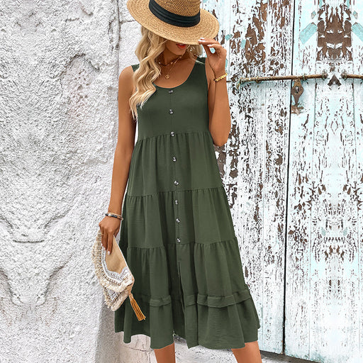 Color-Green-Summer Women Clothing Sleeveless Split Solid Color Dress-Fancey Boutique