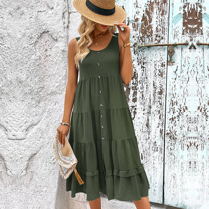 Color-Green-Summer Women Clothing Sleeveless Split Solid Color Dress-Fancey Boutique