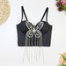 Color-Black-Three Dimensional Butterfly Beaded Tassel Sling Vest Outer Wear With Steel Ring Body Shaping Boning Corset Tube Top-Fancey Boutique