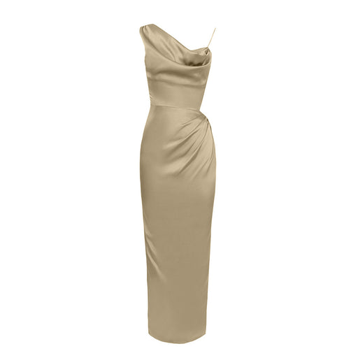 Color-Khaki-Dress Summer Sexy Simple Waist Hollow Out Cutout Slit Sheath Dress-Fancey Boutique