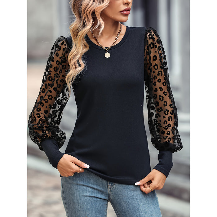 Fashionable T shirt Women Spring Slim Fit Slimming Color Matching Long Sleeve Top-Navy Blue-Fancey Boutique