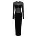 Black Long Sleeve Mesh Velvet Stitching Autumn Winter Long Hip Sexy Dress Slim Fit-Black-Fancey Boutique