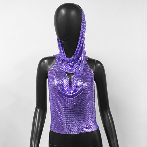 Color-Purple-Sequin Sling Headscarf Set Girls Wear Women Wear Sweet Spicy Sequined Top-Fancey Boutique