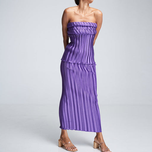 Color-Purple-Summer Solid Color Suit Women Sexy Tube Top Top Skirt Two Piece-Fancey Boutique