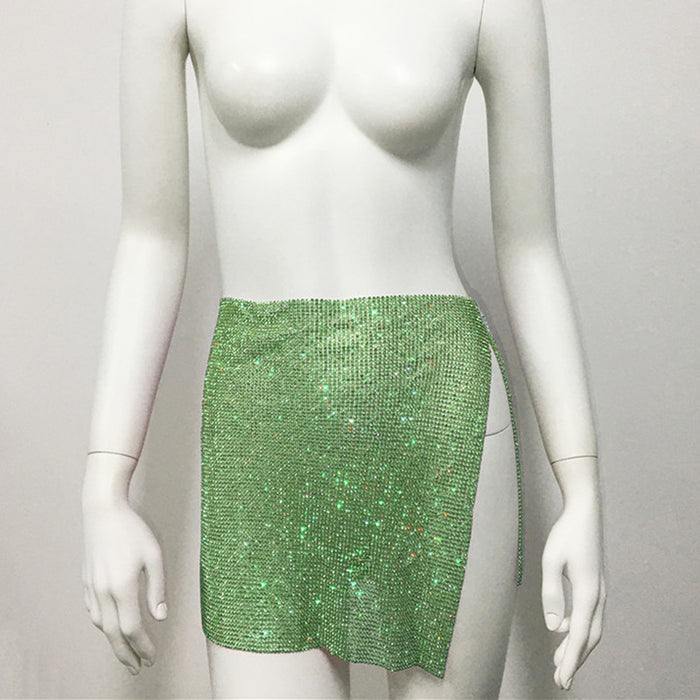 Women Clothing Rhinestone Rhinestone Skirt Hipster Sexy Slit Sexy Skirt-Green-Fancey Boutique