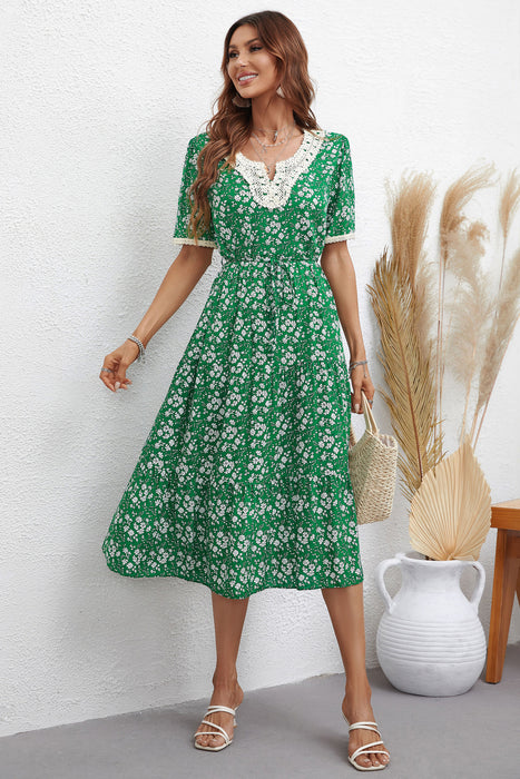 Color-Green-Women Clothing Printed Slim A Line Dress-Fancey Boutique