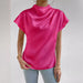 Summer Shirt Pullover Irregular Asymmetric Half Turtleneck Solid Color Silk like Office Sleeve Top-Fancey Boutique