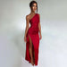 Women Clothing Dress Sexy One Shoulder Slim Fit Slit Maxi Dress Backless Dress Women Evening Dress-Red-Fancey Boutique