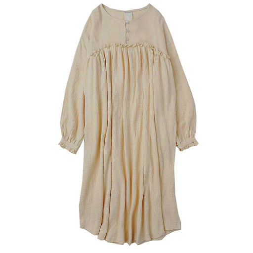 Color-Apricot-Double Layer Gauze Dress Korean Women Dressing Gown Loose Casual Wooden Ear Stitching Niche Nightdress-Fancey Boutique