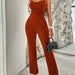 Color-Coffee-Women Clothing Summer Casual Sexy Solid Color Sling Metal Jumpsuit-Fancey Boutique