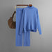 Color-Blue-Women Clothing Autumn Winter Sunken Stripe Mock Neck Sweater Suit Solid Color Loose Warm Pullover Two Piece Set-Fancey Boutique