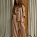 Long Sleeved Casual Suit Autumn Women Loose Casual Cotton Shirt Trousers Suit-Khaki-Fancey Boutique