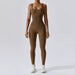 Color-Coffee-Spring Seamless Yoga Jumpsuit Dance Cinched Waist Slim Fit Sports Stretch Tight Jumpsuit-Fancey Boutique