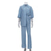 Spring Half Sleeve Shirt Elegant Brown Two Piece Set Casual Loose Pants Suit for Women-Blue-Fancey Boutique