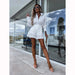 Color-White-Casual Summer Solid Color Single Breasted Stand Collar Lace Shorts Suit-Fancey Boutique