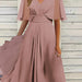 Color-Pink-Summer Solid Color V Neck Waist Trimming Casual Swing Dress-Fancey Boutique