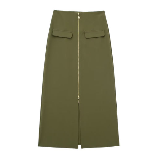 Color-Multi-Summer Wind Women Army Green Zipper Tooling Skirt-Fancey Boutique