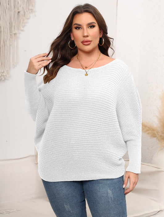 Color-White-Women Pullover Woven Sweater plus Size Women Clothes Autumn Winter Sleeve Neck Shoulder Loose Sweater-Fancey Boutique