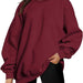 Color-Burgundy-Women Clothing Round Neck Pullover Loose Casual Fleece Lined Oversized Sweater-Fancey Boutique