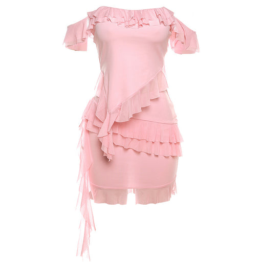 Color-Pink-Summer Women Sexy Off Neck Wooden Ear T Shirt Slim Fit Sheath Skirt Set-Fancey Boutique