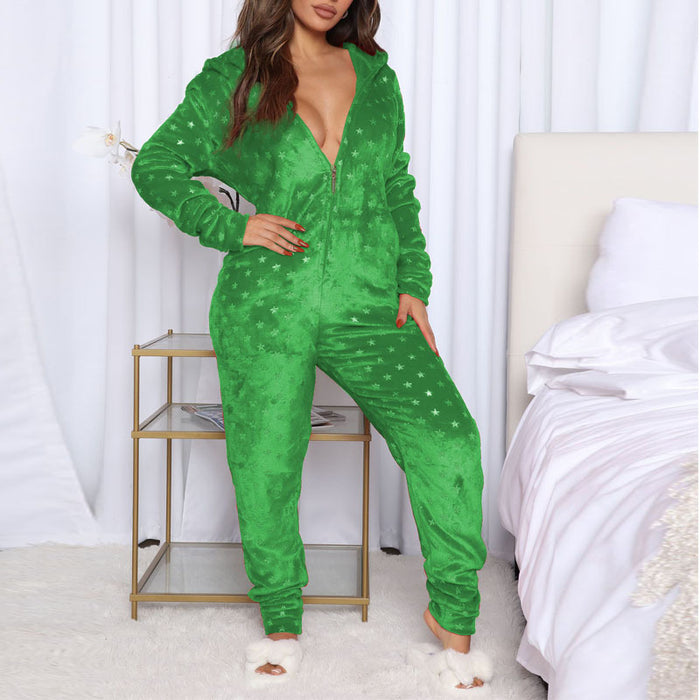 Color-Green Background XINGX-Autumn Winter Christmas Plaid Pajamas Home Wear Hooded Casual Pajamas-Fancey Boutique