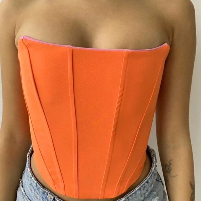 Women Summer Sexy Solid Color Two Wear Bandage Chest Cover Tight T shirt Top-Fancey Boutique