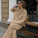 Khaki Small Stand Collar Loose Street Sense Sweater Autumn Winter Women Two Piece Sets-Fancey Boutique