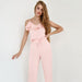 Color-Pink-Summer Ice Silk French Spaghetti Strap Ruffle Design Comfortable Cool Women Pajamas Set Home Wear-Fancey Boutique