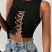 Color-Summer Rib Cropped Vest Women Round Neck Hollow Out Cutout Rhinestone Lace up Sexy Sleeveless Short Top Women-Fancey Boutique